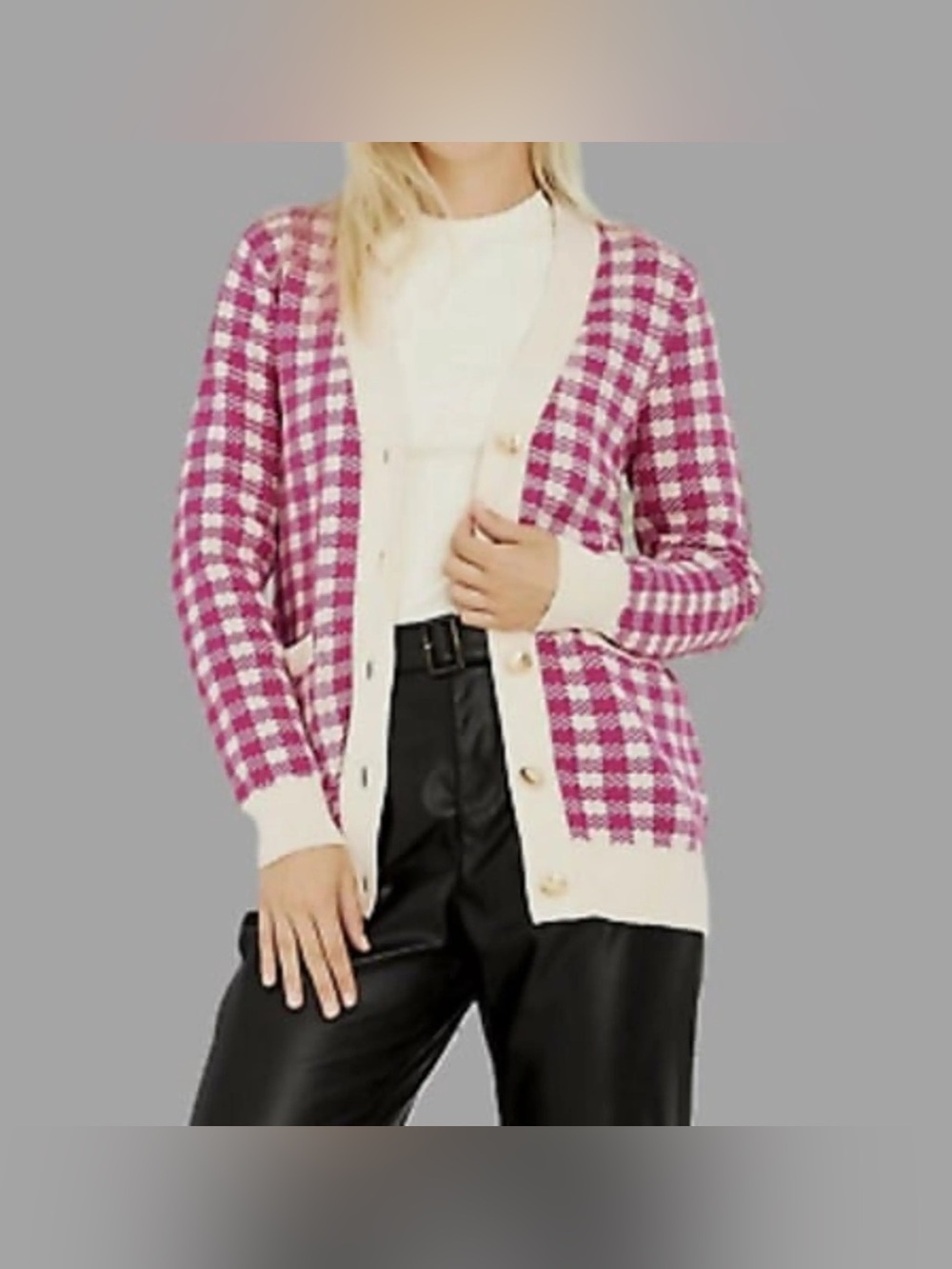 Who What Wear PINK Cream V-Neck Houndstooth
Knit Cardigan Long Sweater GOLD XL
